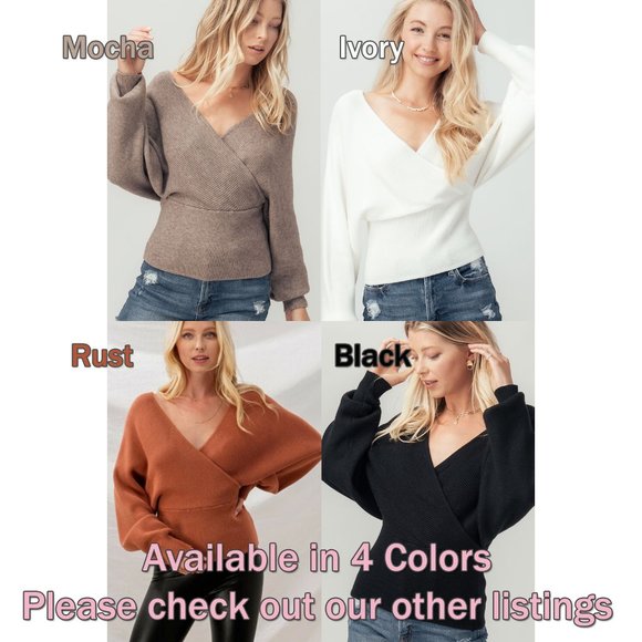 NEW Rust Wrap V Neck Dolman Sleeves Cozy Sweater - Picture 8 of 8